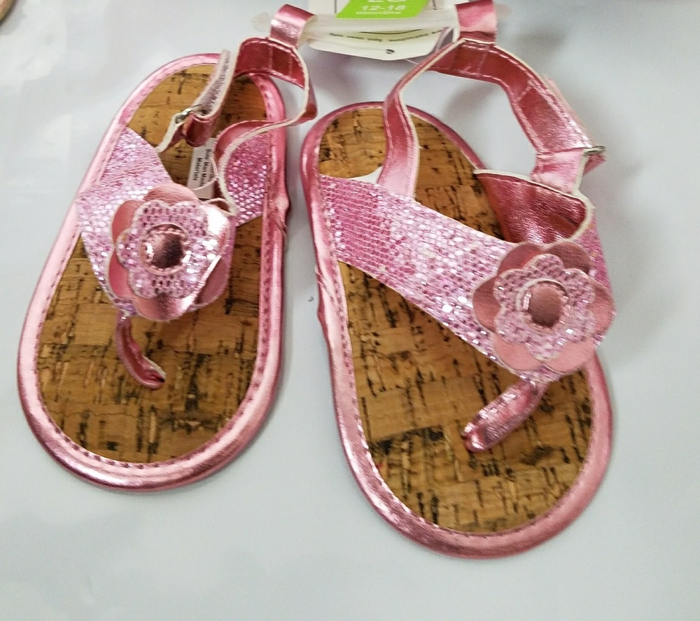 Luvable Friends Pink Sequin Flower Thong Sandals